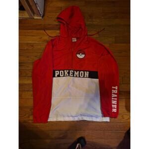 Pokemon Trainer Half-Zip Hooded  Windbreaker Jacket Red White SZ S